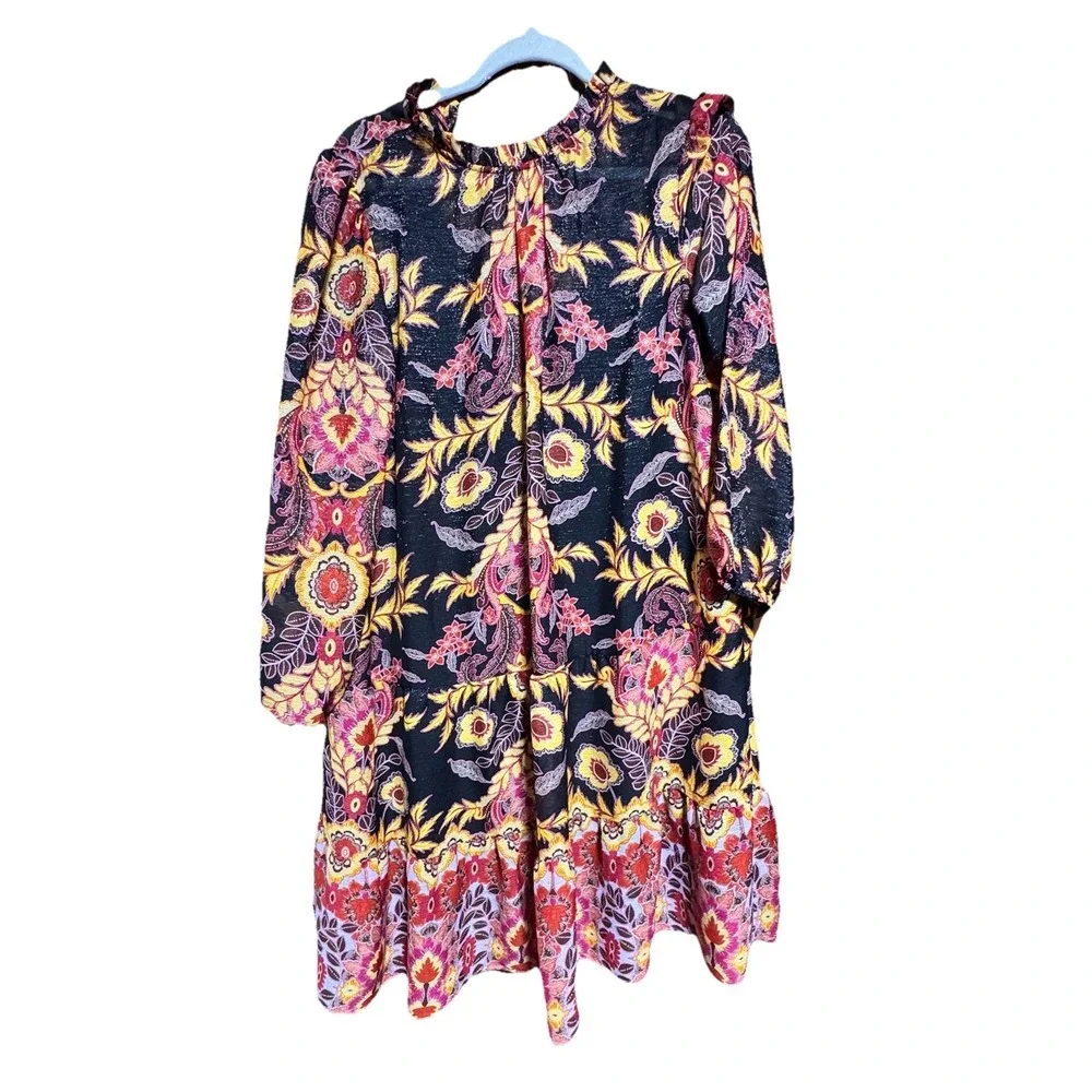 MAIA Long Sleeve Floral Chiffon Shift Dress Floral With Full Slip Liner 12-14 - Picture 2 of 9